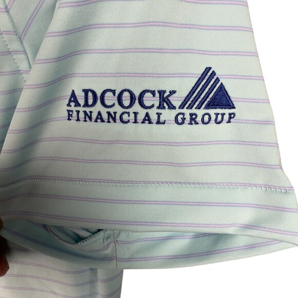 Peter Millar Summer Comfort Polo Shirt Men L Light Blue Striped Adcock Fin.Group - Picture 4 of 9